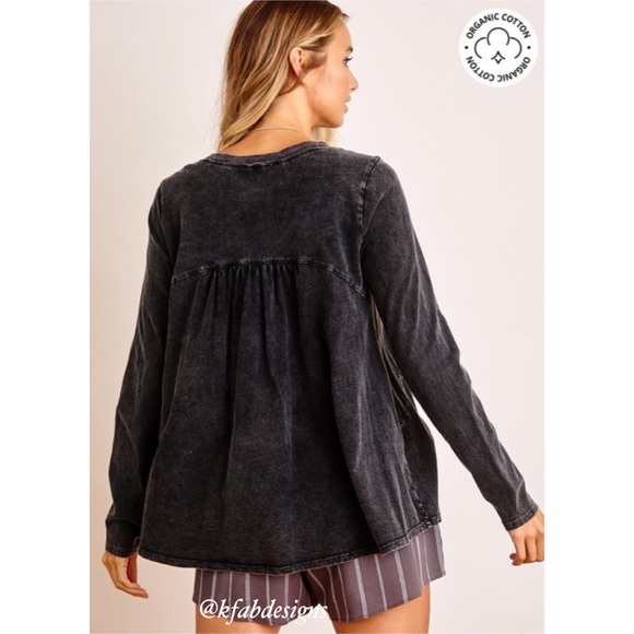 LAST 3! 100% Organic Cotton Mineral Washed A Line Deep Charcoal Top! - Picture 5 of 7